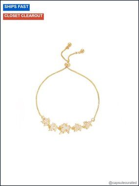 Dainty Maple Leaf Charm Bracelet with Crystal Cubic Zirconia Adjustable Chain